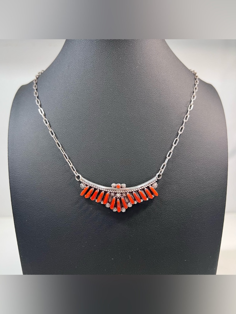 Native American Zuni Coral Petit Point Necklace